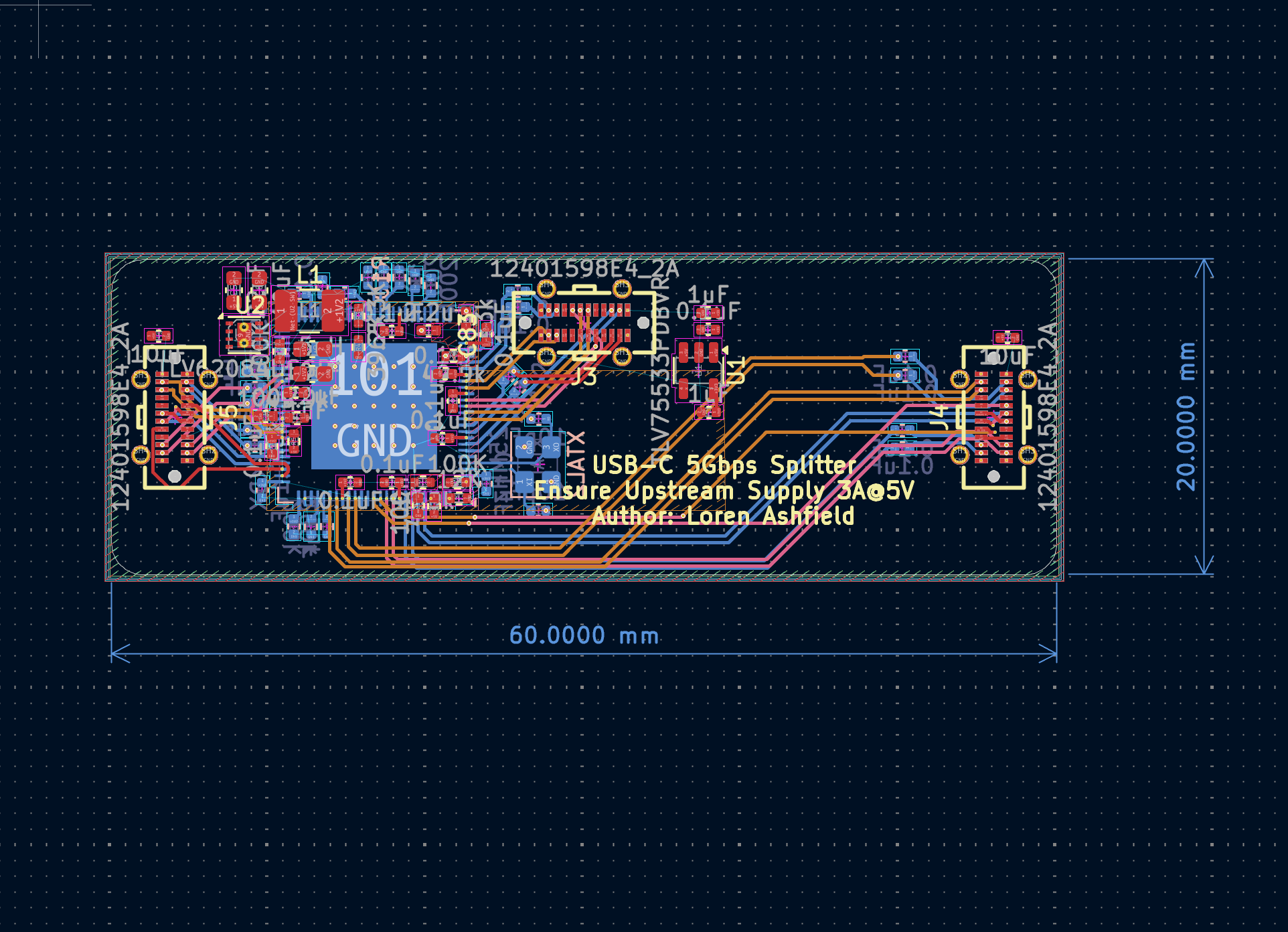 USB-C 5Gbps splitter PCB layout in KiCAD